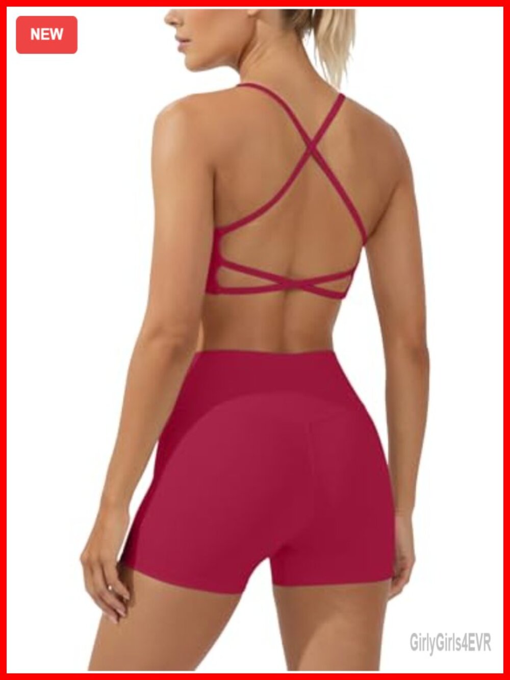 2 Piece Workout Set Nylon Elastane Criss Cross Back High Waisted Biker Shorts